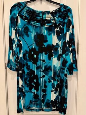 Alfani Teal and Black Floral Knit Dress